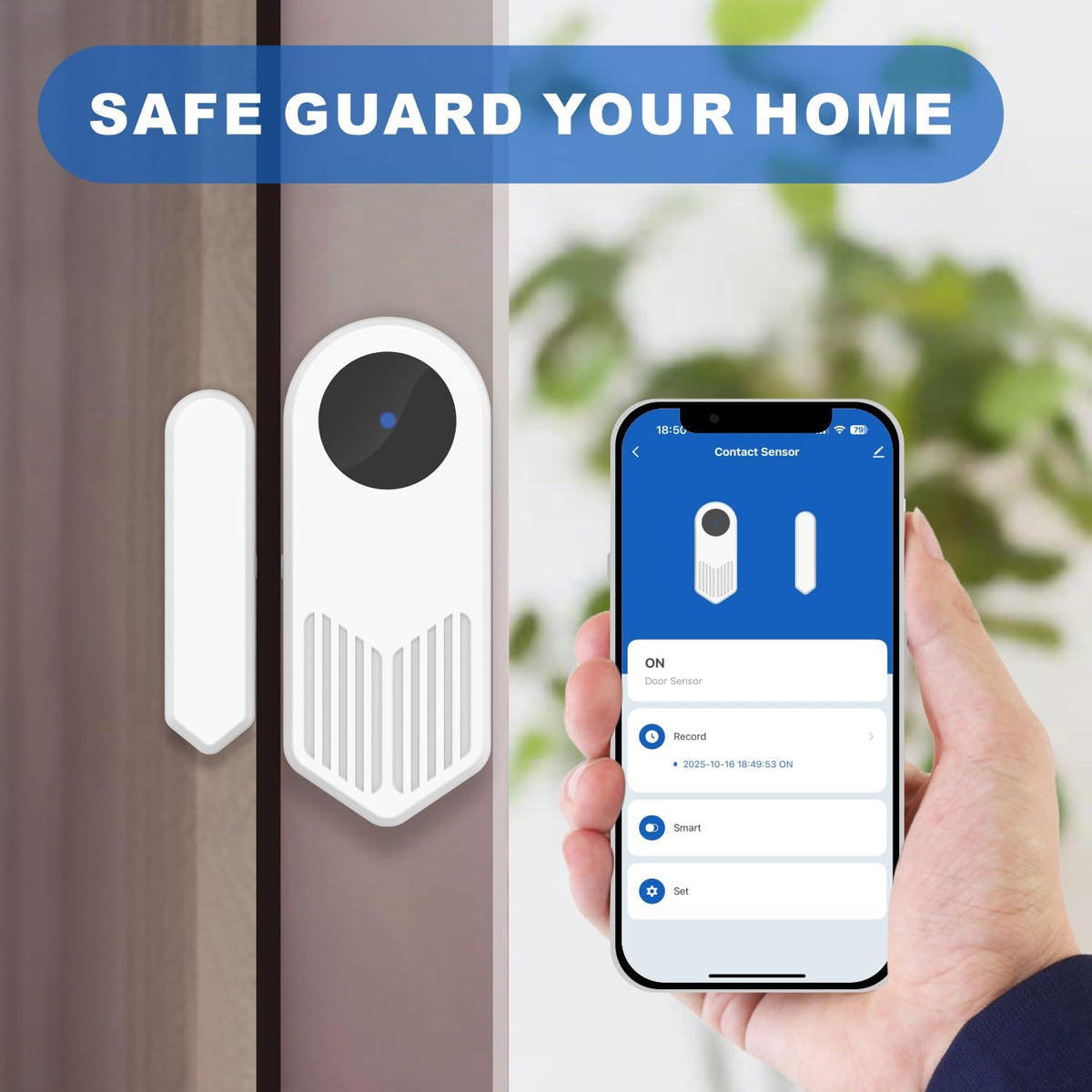 UHPPOTE 2.4GHz WiFi Wireless Smart Door Contact Sensor Window Open Detector | Tuya App Notification, No Hub Required, Compatible with Alexa Google Assistant (1 Pack)
