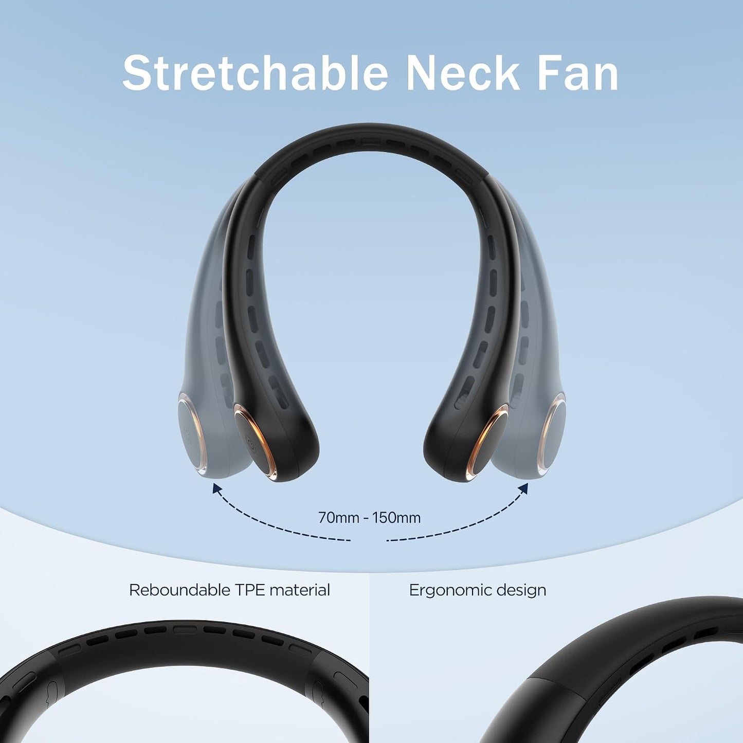 Neck fan, Portable Fan with 5-17H Lifespan, 4000mAh Neck fan air conditioner with 3 Adjustable Speeds and 64 Cool Lights, Rechargeable Neck Fan, Hands-Free Cooling fan for Summer (Black)