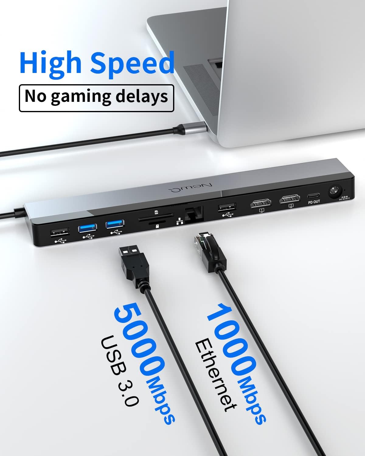 USB C Docking Station Dual Monitor with Power Adapter: NewQ 12-in-1 Thunderbolt 3 | 4 Dock, Dual 4K HDMI, 4 USB, Audio, Ethernet, SD/TF Slot, 18W PD Out, for Mac, HP, Dell, Lenovo, Surface, Asus, Acer