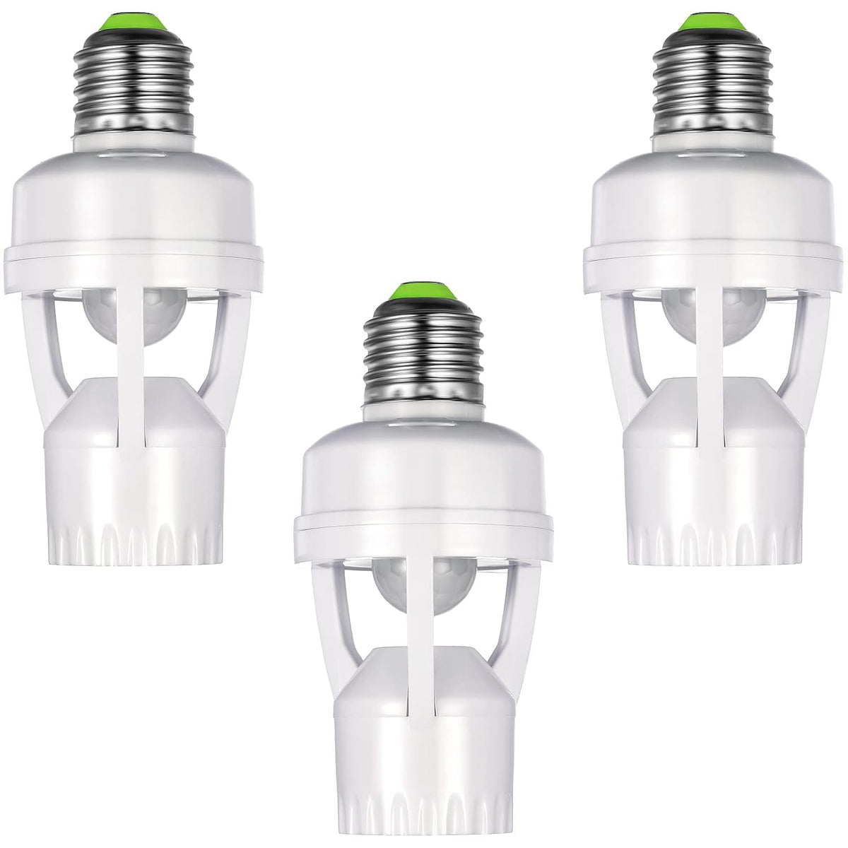 Hortsun 3 Pcs Motion Sensor Light Socket Smart Screw in Light Bulb Outlet Compatible with E26/e27 Motion Activated Bulb Holder Adapter Automatic Control for Porch Garage Storage Room (White)