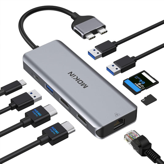MacBook Pro Docking Station Dual Monitor MacBook Pro HDMI Adapter,9 in 1 USB C Adapters for MacBookPro Air Mac HDMI Dock Dongle Dual USB C to Dual HDMI Ethernet 3USB SD/TF100W PD