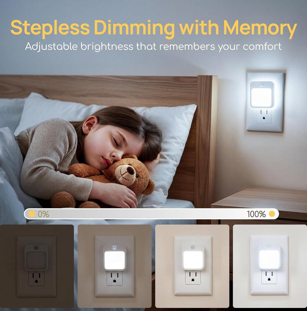 Plug-in Night Light with Motion Sensor, Dusk-to-Dawn Light Sensor