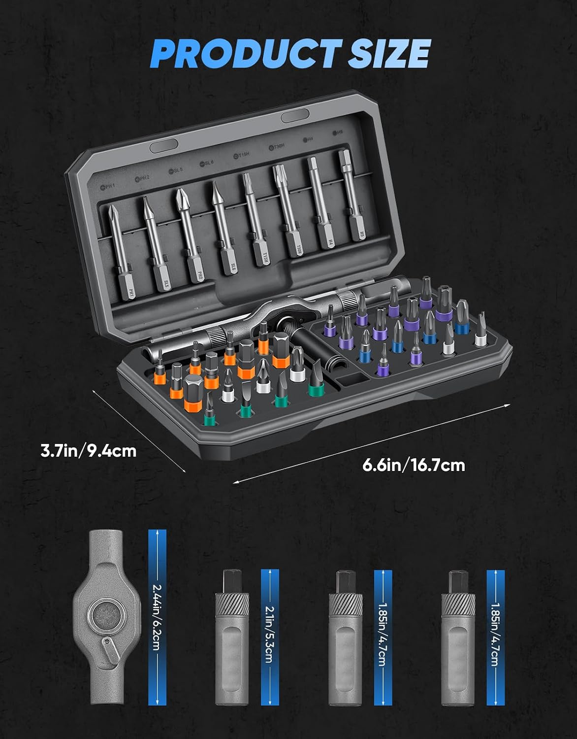 SakerPlus 42-in-1 Magnetic Ratcheting Screwdriver Set with T-Handle(Grey) | Ratcheting handle with T-handle design helps improve grip, torque, and control during repairs,DIY Repair Kit