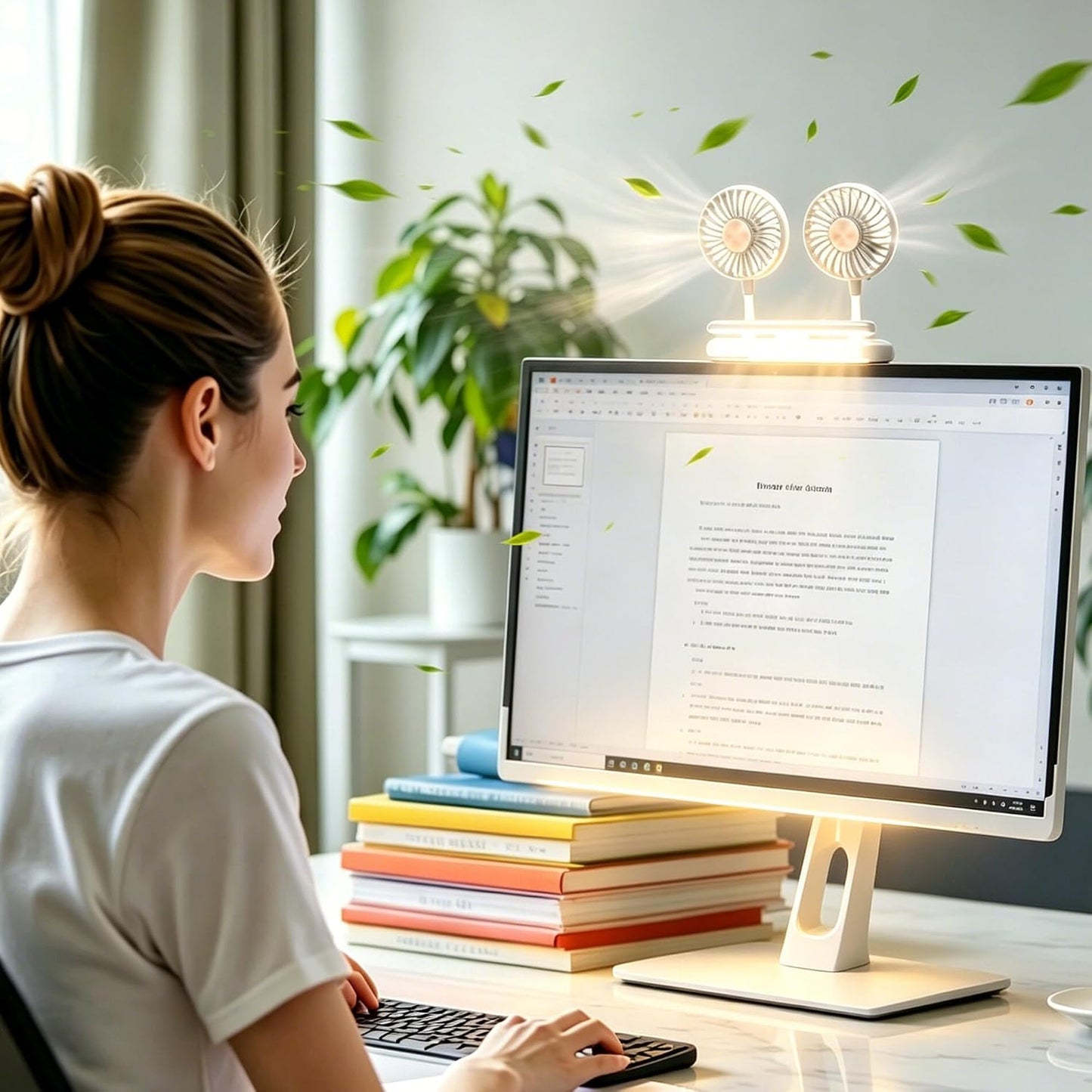 Clip Fan USB-Powered Cooling Fan with LED Light Bar Glacier Silver | Space-Saving Personal fan for Monitor/Laptop/Flat/Bedside/Bookshelf/Music Stand/Reading Stand