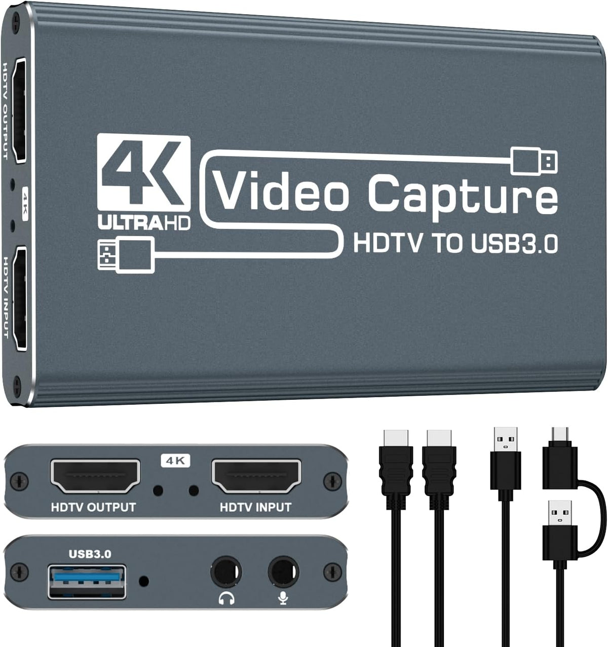 4k HDMI Capture Card for Streaming, Full HD 1080P 60FPS Capture USB 3.0 Game Audio Video Capture Card,for PS4/PS5/Xbox/Switch/OBS/Camera/PC/Laptop/Mac Plug and Play