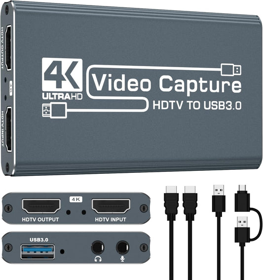 4k HDMI Capture Card for Streaming, Full HD 1080P 60FPS Capture USB 3.0 Game Audio Video Capture Card,for PS4/PS5/Xbox/Switch/OBS/Camera/PC/Laptop/Mac Plug and Play