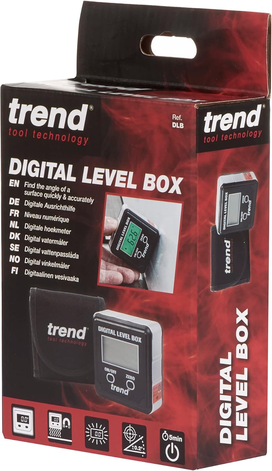 Trend Digital Level Box and Angle Finder, Magnetic Base and Backlit LCD Display for Table Saw, Miter Saw and Blade Angle Setup, Black, DLB