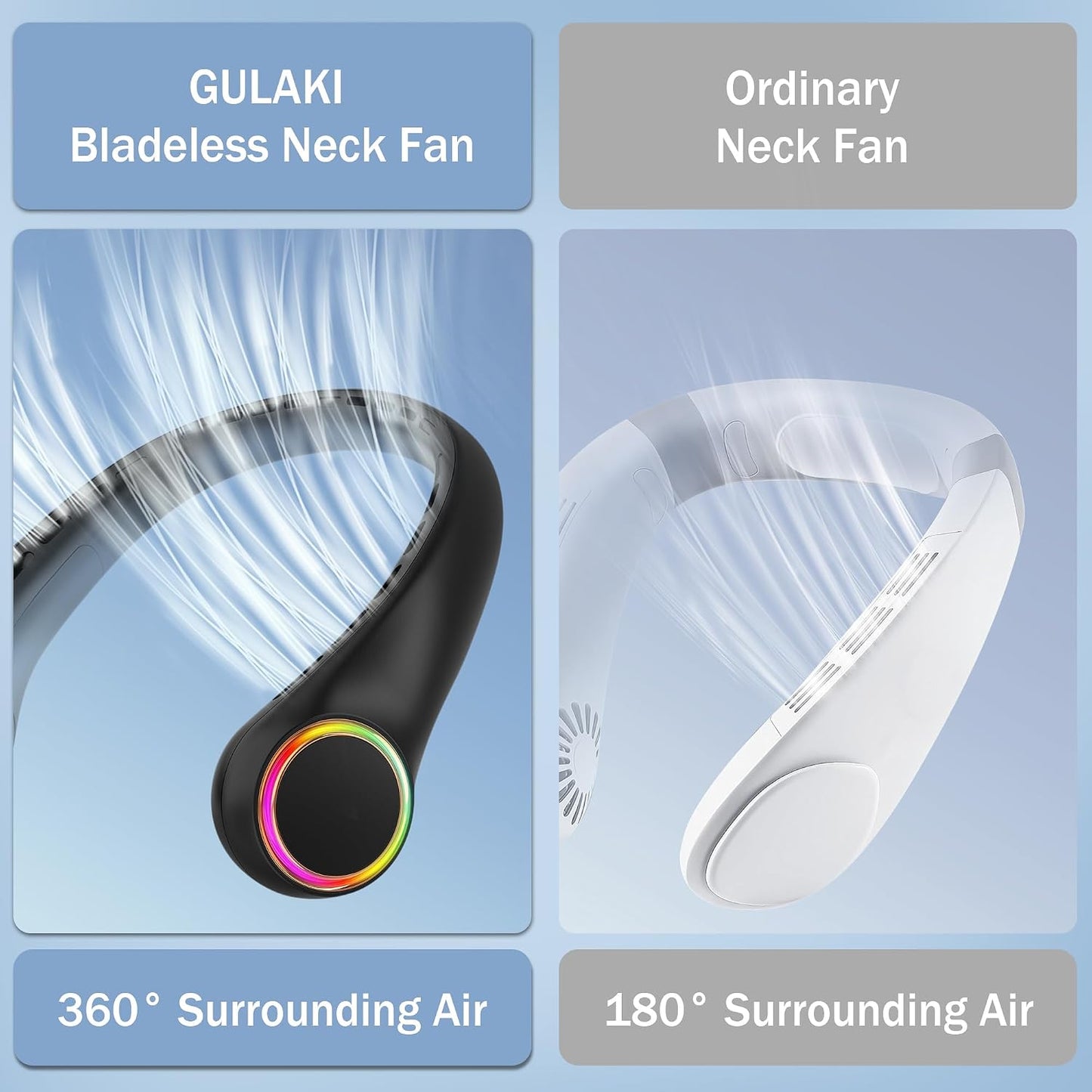 Neck fan, Portable Fan with 5-17H Lifespan, 4000mAh Neck fan air conditioner with 3 Adjustable Speeds and 64 Cool Lights, Rechargeable Neck Fan, Hands-Free Cooling fan for Summer (Black)