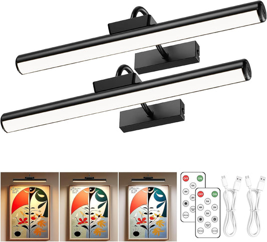 16" Wireless Picture Lights for Wall, Rechargeable Art Light, 2Pack Black