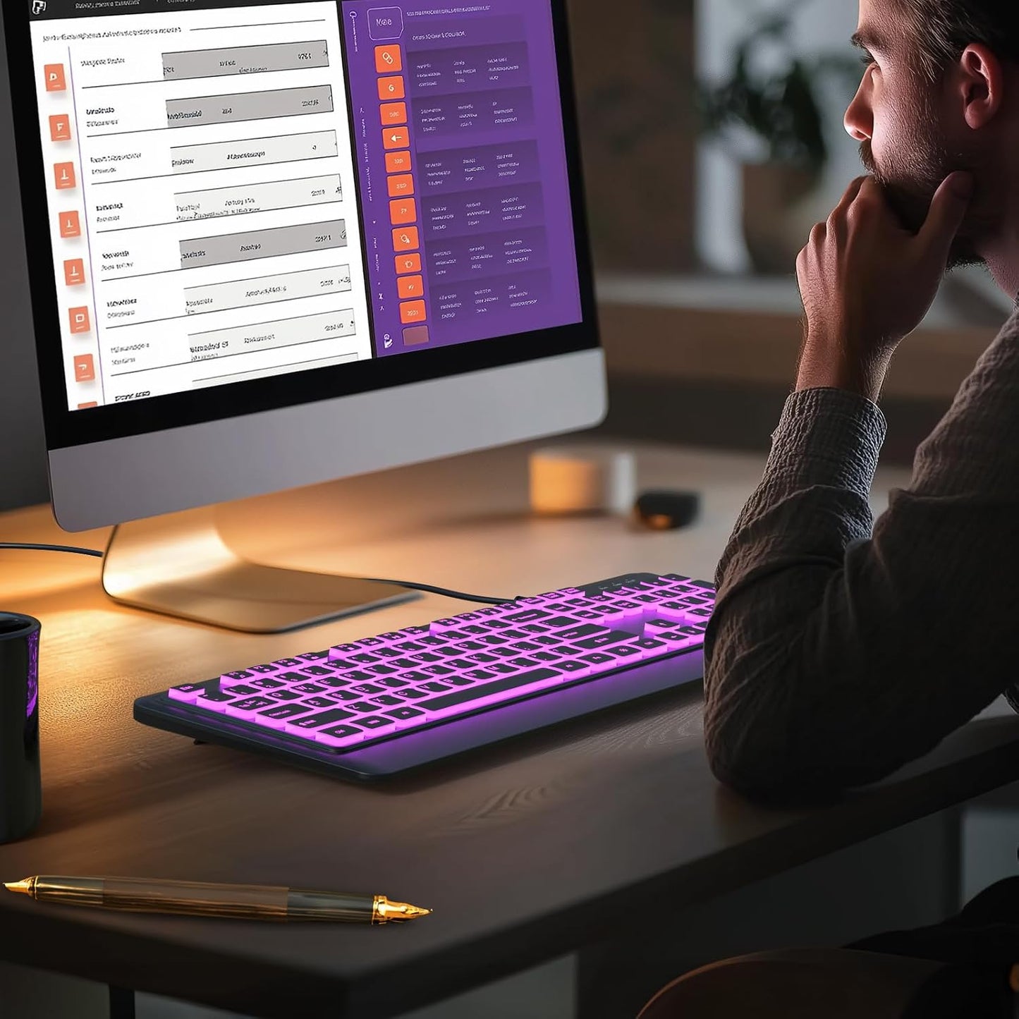 Luzarriba Backlit Computer Keyboards, Wired USB LED Keyboard with 7 Colors Backlight, Plug and Play, Waterproof, Full Size Quiet Computer Keyboard for Windows Desktop, PC, Laptop, Gaming
