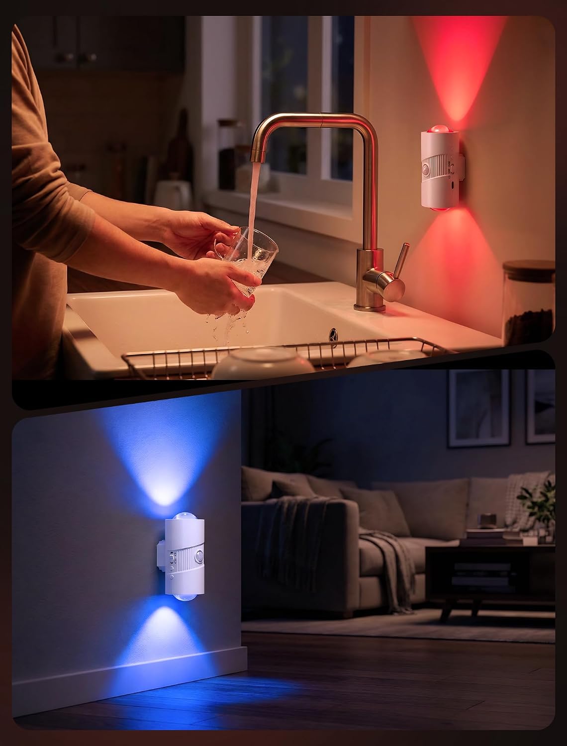 Rechargeable RGB Motion Sensor Night Light, Color Changing LED Wall Lamp with Stick-on Magnet, 4-Level Adjustable Brightness, Nightlights for Bedroom, Bathroom, Hallway, Stairs, Closet, 2-Pack