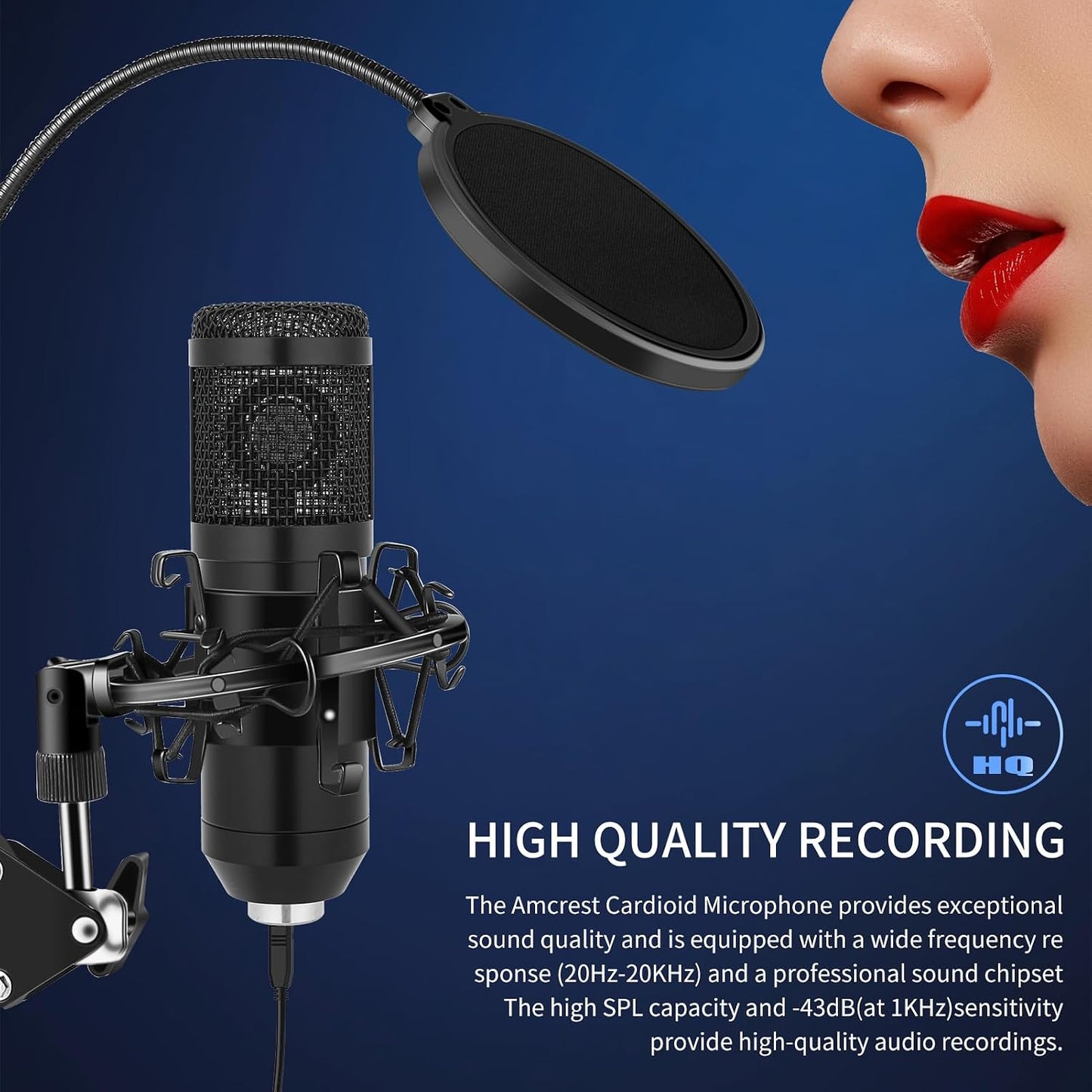 GUHUS USB Condenser Microphone,Computer PC Microphone Kit with Adjustable Boom Arm Stand Shock Mount for YouTube Vocal Gaming Streaming