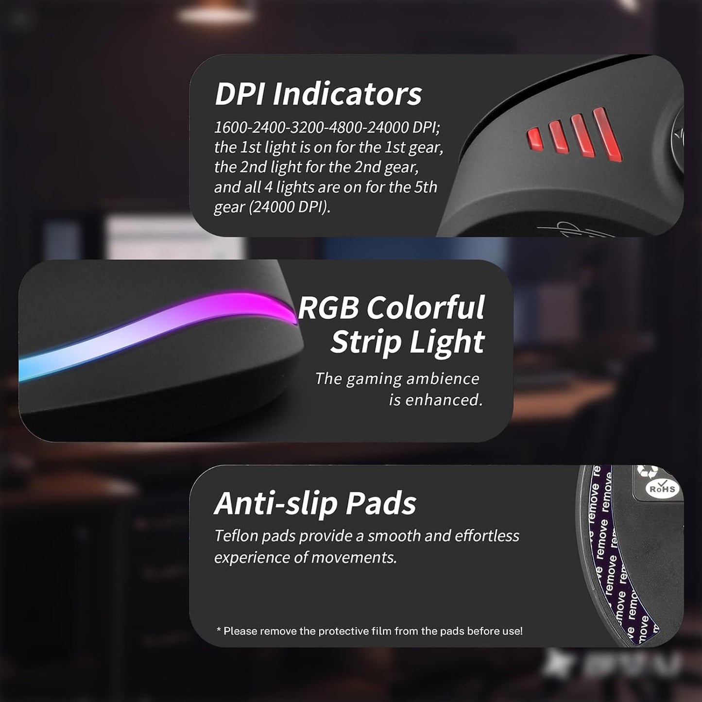 Gaming Mouse with 5 D Rocker, Wireless Vertical Mouse with [24000 DPI] [12 Programmable Buttons], Computer Mouse for Gamer/PC/E-Sports/Laptop (Black)