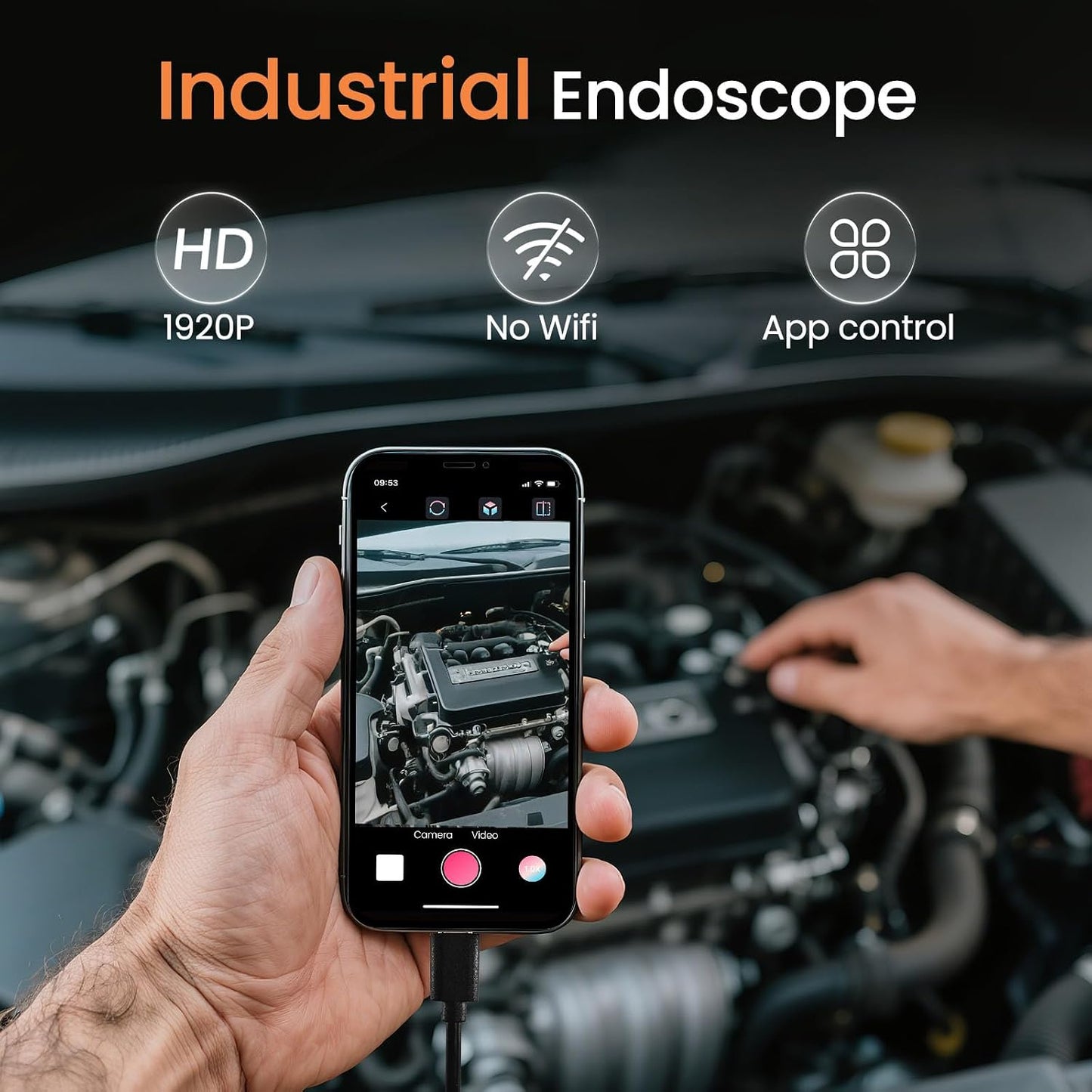 Endoscope Camera with Light, 1920P HD Borescope with Dimmable LED | Endoscope Camera for iPhone & Android, 16.4ft Semi-Rigid Snake Camera, IP67 Waterproof Inspection Tools, Gifts for Men