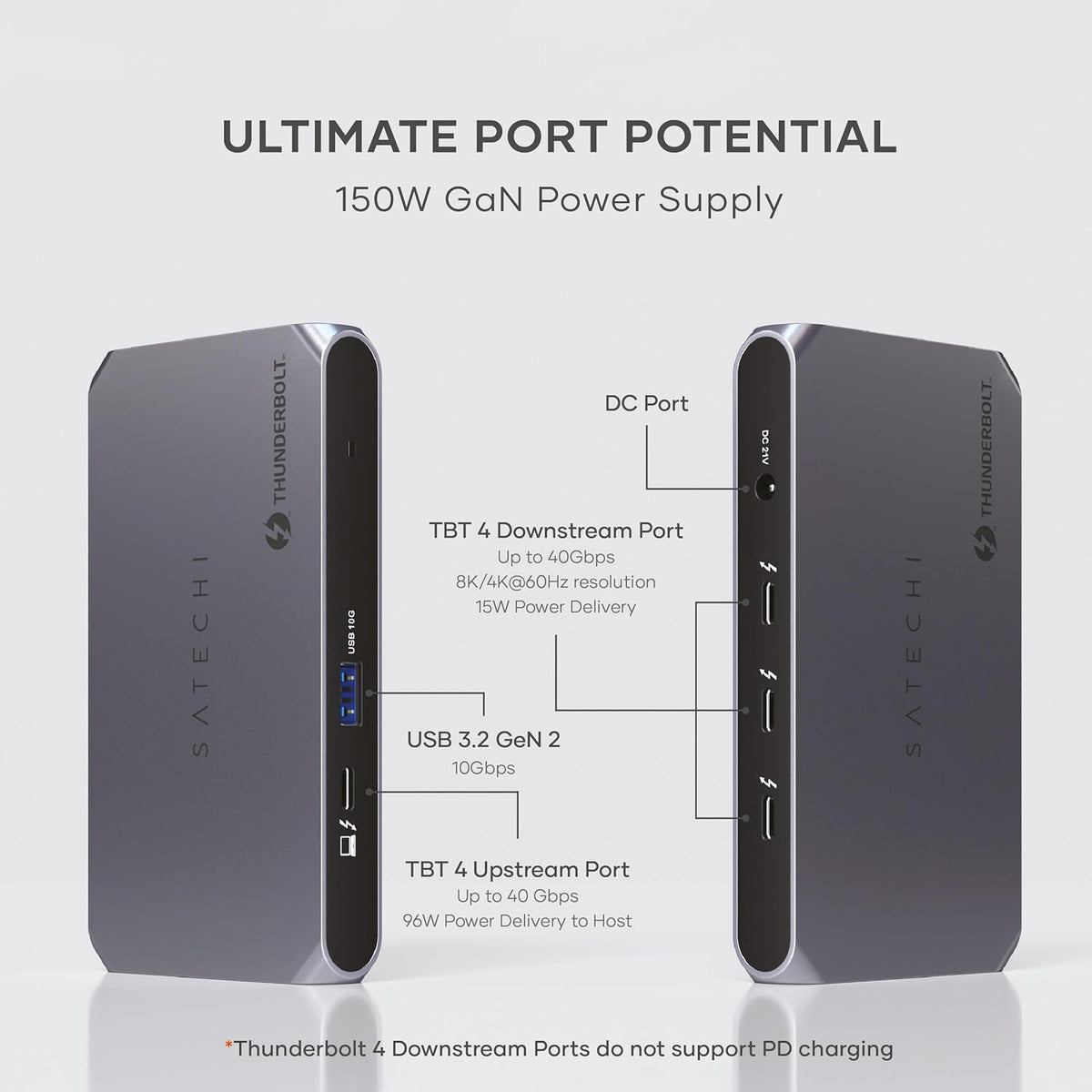 Satechi Thunderbolt 4 Slim Hub Pro, Docking Station, 100W USB-C Charging | Single 8K or dual 4K display, 4 Thunderbolt ports, USB 3.2 Gen2, for Mac, Windows, MacBook Air/Pro, Dell, Surface, Lenovo