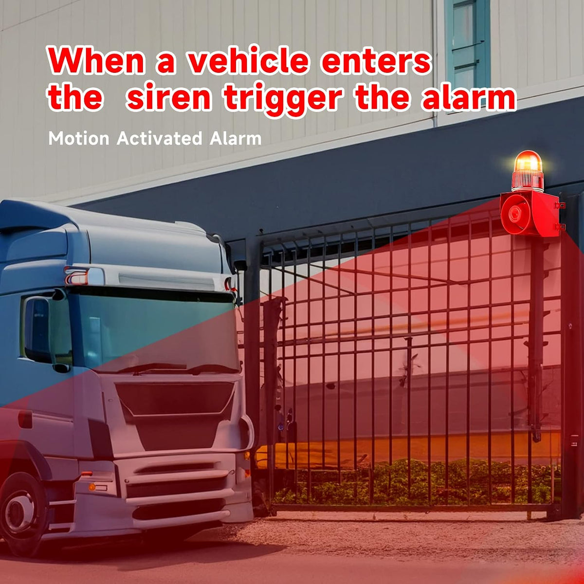 Motion Sensor Alarm Siren Waterproof 25 Watts LED Strobe Sirens with 120dB Volume Horn 12 Tones Adjustable for Warhouse, Factory and School AC380V SLA-01W