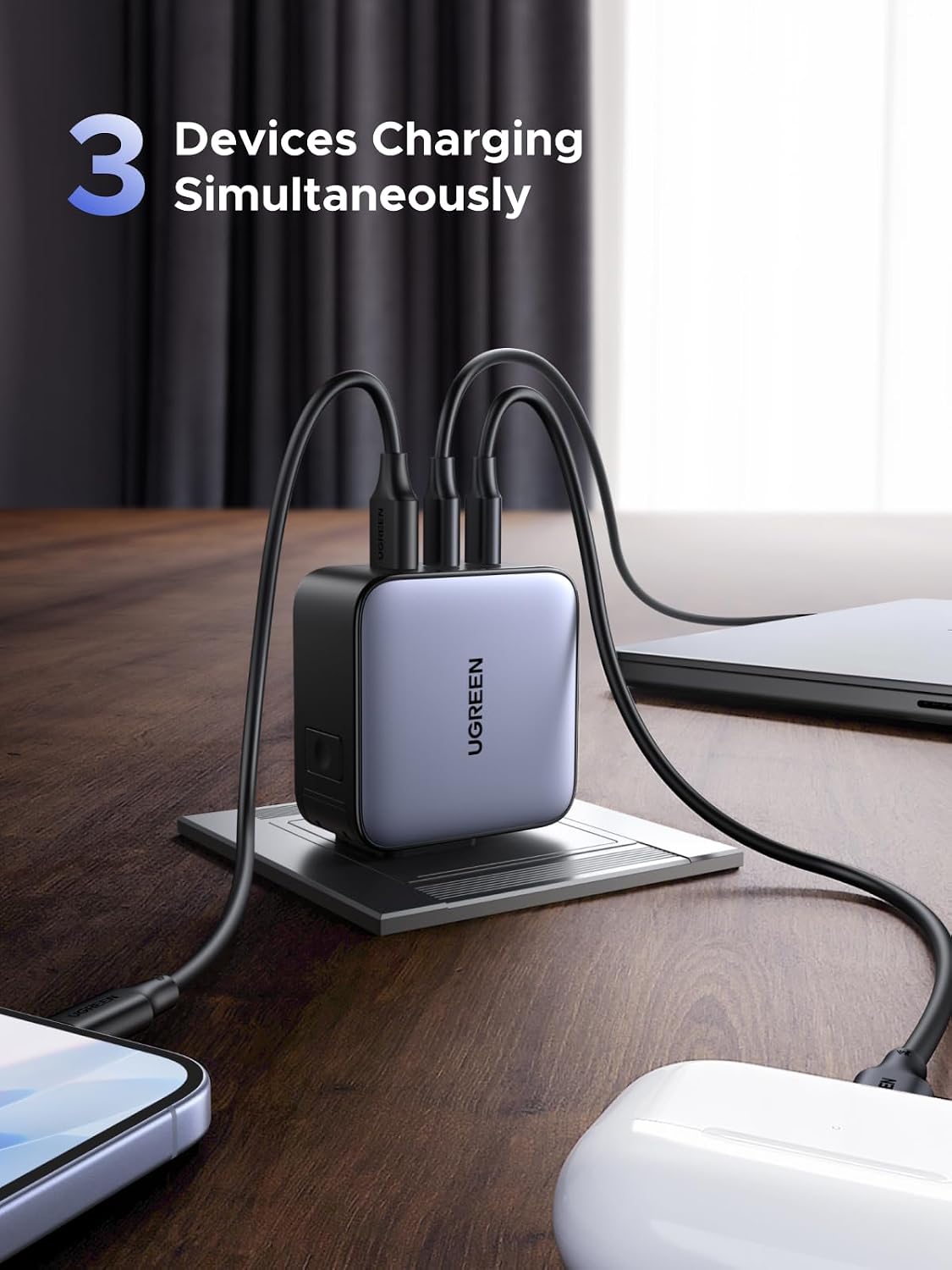 UGREEN 65W USB C Travel Adapter, Foladable Fast GaN Charger with US/UK/EU 3 Plugs, 3-Port International Power Adapter for MacBook Air/Pro, Dell XPS, iPhone 17/16/15, iPad, Galaxy S25/S24, Steam Deck