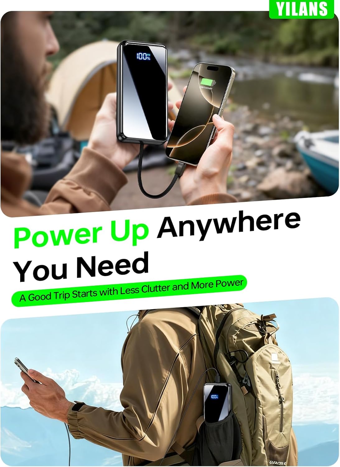 Portable Charger Power Bank, 50000mAh, 4 Built-In Cables,Travel Essentials | 22.5W Fast Charging, Charges 6 Devices, for Smartphone &amp; Tablet,Gift Ideas,for Frequent Traveler,Commuter,Student