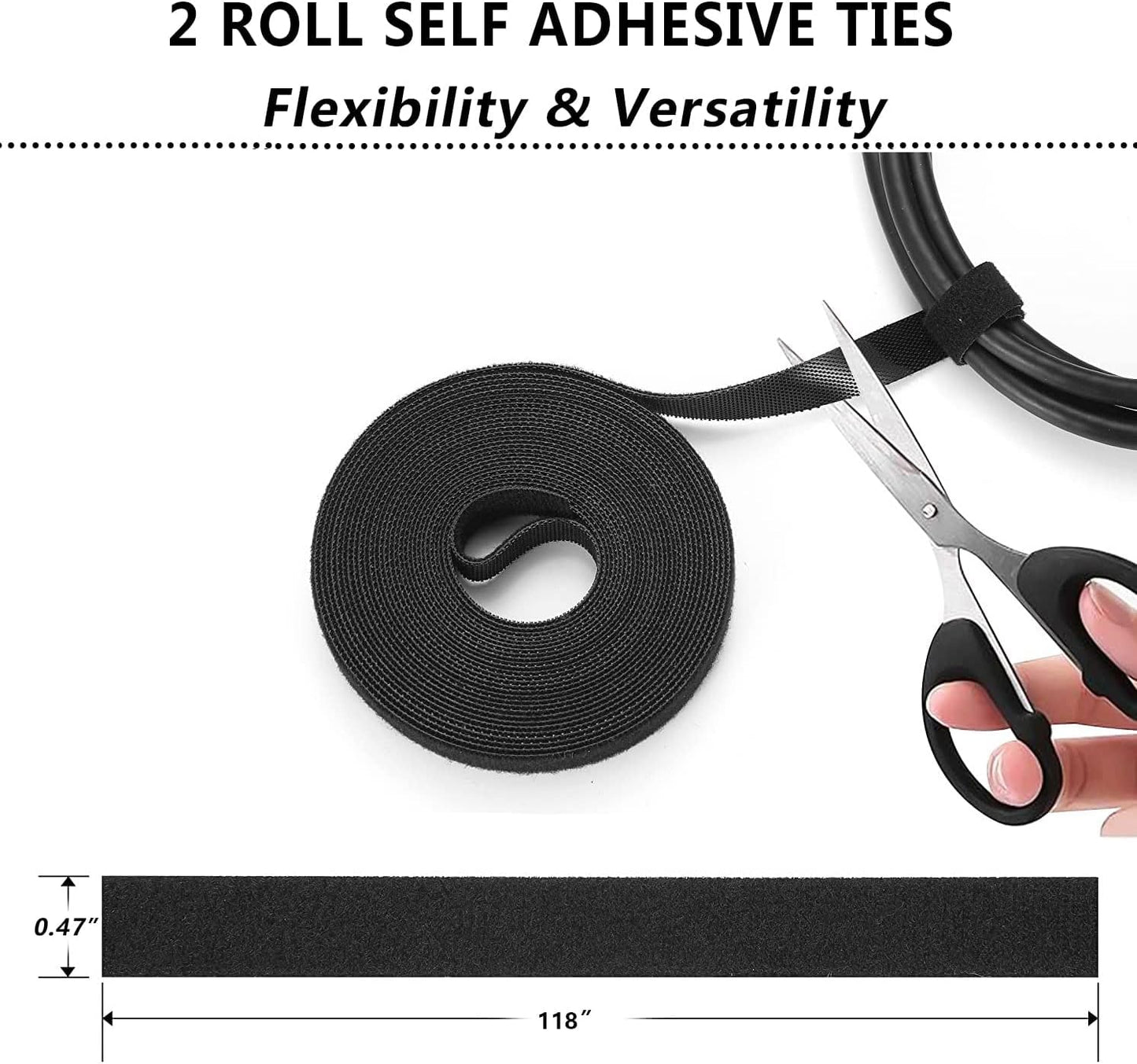 311Pcs Cable Management Organizer Kit 4 Cable Sleeve Split | 53Cable Clips 12Cord Clips Holder,22 Cable Ties, 20 Adhesive Wall Cable Tie, 200Fasten Cable Ties for TV Office Home