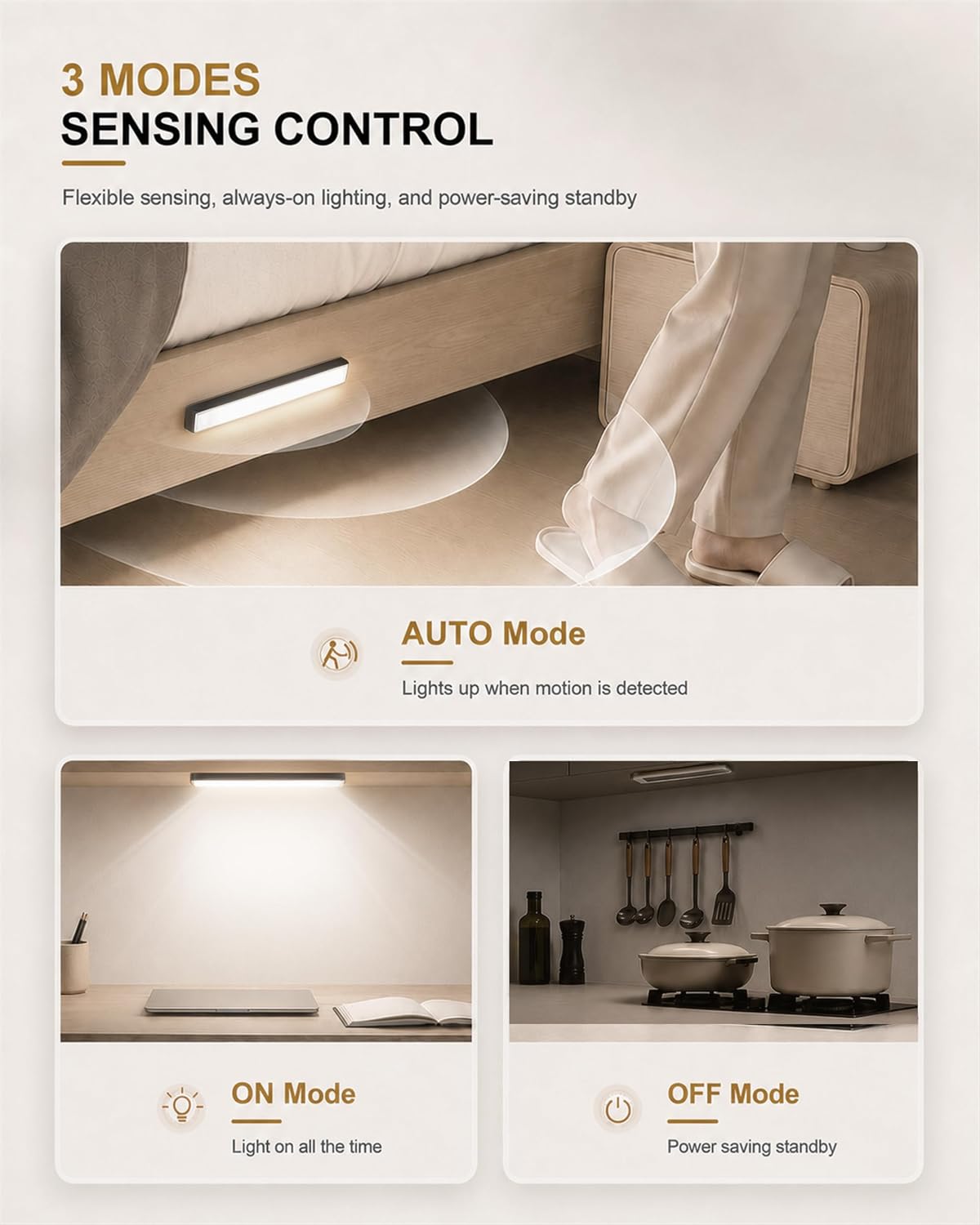 4-Pack 10 Inch Under Cabinet Lighting, 6500K Motion Sensor Light Black