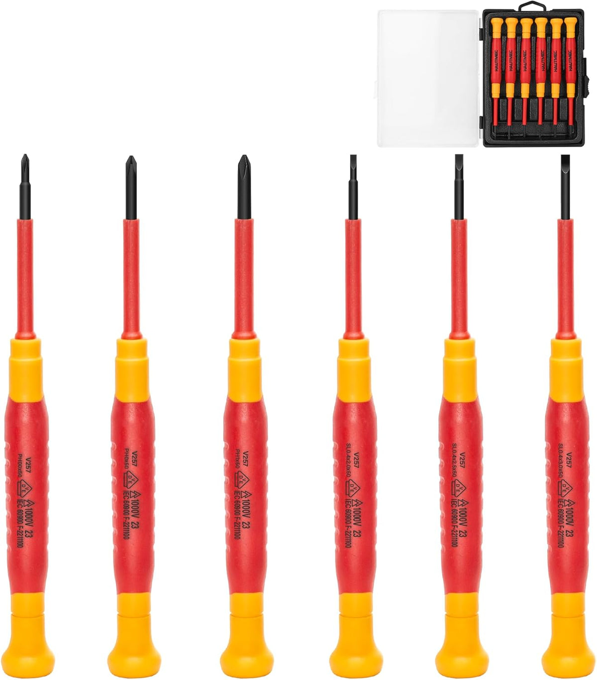 HAUTMEC 6PCS Small Precision Screwdriver Set 1000V Mini Insulated Screwdriver Set with VDE Certified, S2 Steel, Slotted and Phillips Magnetic Tip for Electrical Work, HT0313