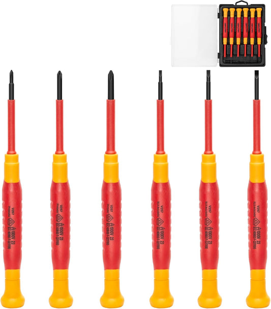HAUTMEC 6PCS Small Precision Screwdriver Set 1000V Mini Insulated Screwdriver Set with VDE Certified, S2 Steel, Slotted and Phillips Magnetic Tip for Electrical Work, HT0313