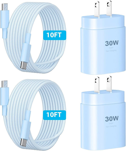 Phone 16 15 Charger Fast Charging,30W Type C Chargers USB C Charge Block with 2 Pack 10FT USB C Cable Nylon Braided for Phones 16/16 Plus/16 Pro/16 Pro Max/Phone 15/15 Pro Max/Pad Pro/AirPods,Blue