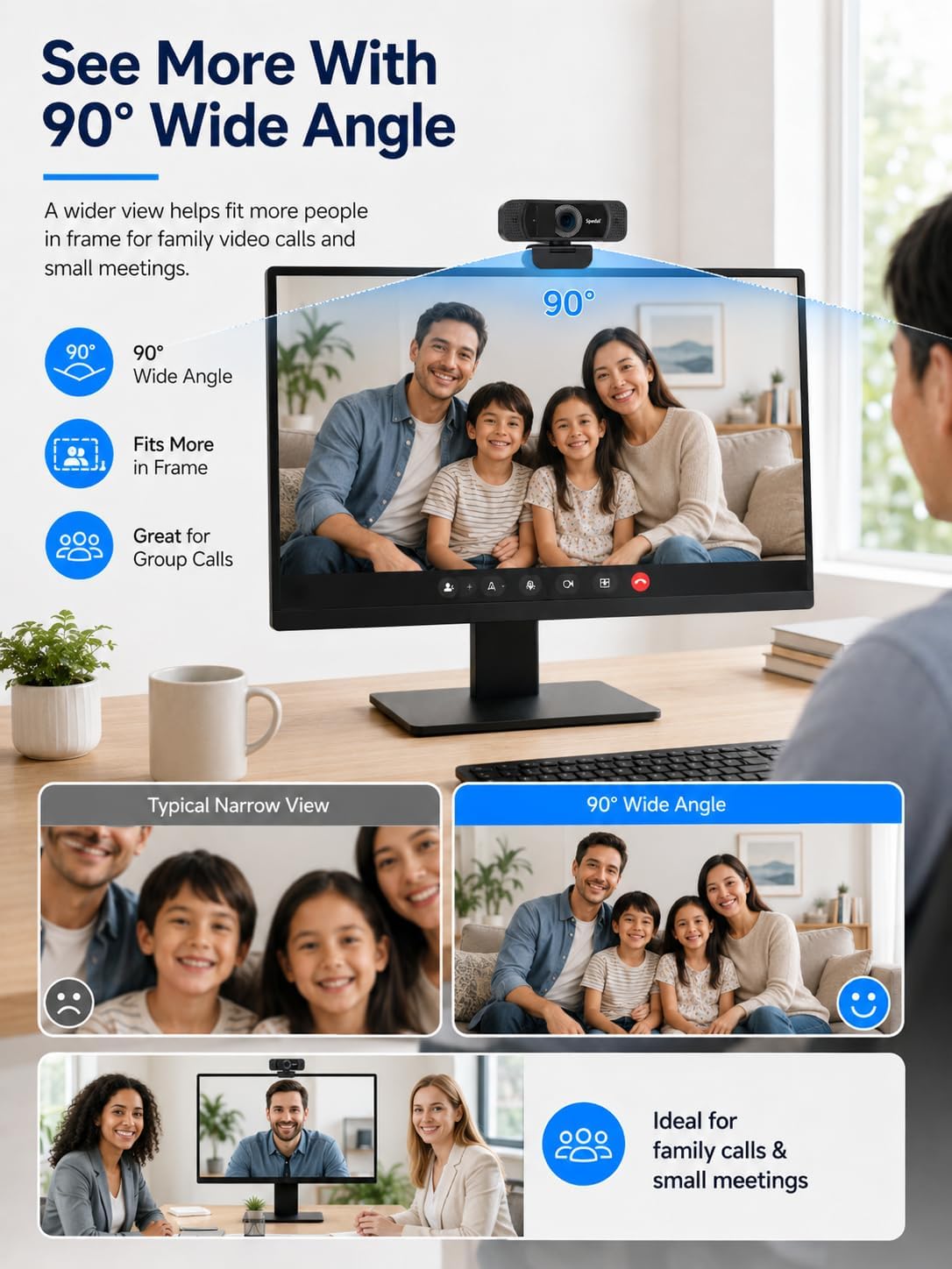 1080P Webcam with Microphone for Laptop and Desktop | Wide-angle web camera with auto light correction and plug-and-play setup for Zoom, video calls, streaming and classes.