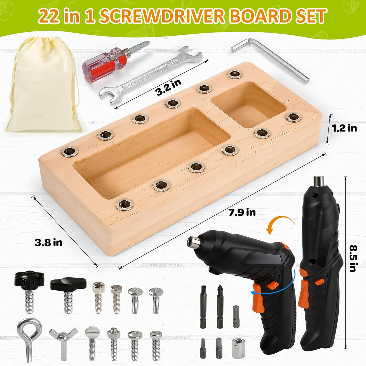 Montessori Screwdriver Board Set, Kids Screwdriver Toy Set Busy Board 3+ | Electric Drill, Fine Motor Skills, Montessori Practical Life, Tools for Toddlers 3-5, STEM Learning Activity