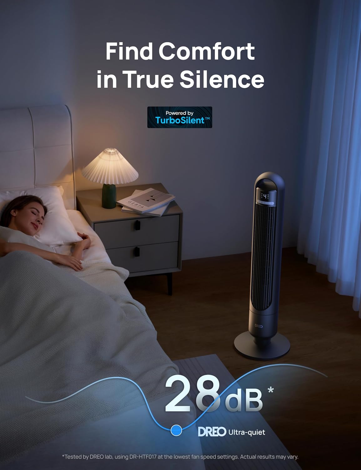 DREO Tower Fan for Bedroom, 26ft/s Velocity, 90° Oscillating, 8H Timer | 4 Speeds, 3 Modes, 28dB Quiet Standing Fan, Floor Fan for Room, Living Room, Office, Home, Cooling Fan with Remote, Black