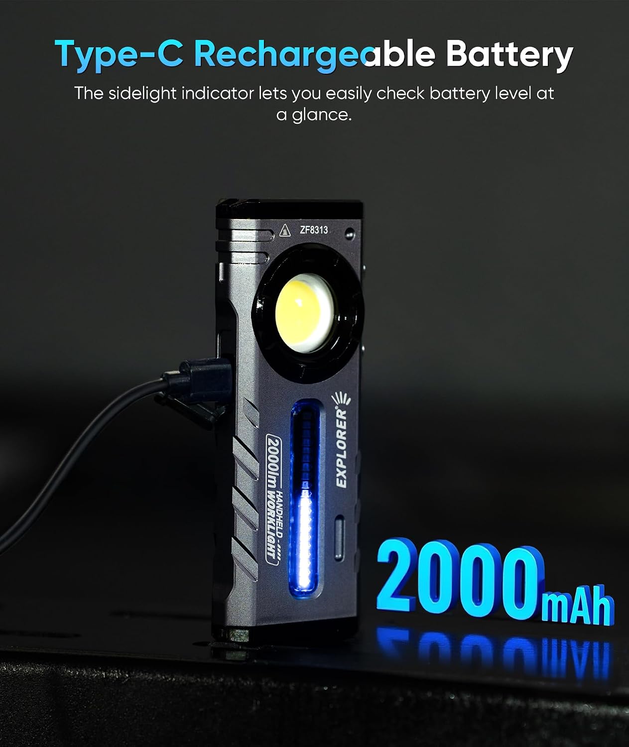 ZF8313 Rechargeable Flashlight, Magnetic EDC Flashlight Rechargeable, 2000 Lumens LED Flashlight with RGB and UV Lighting Source for Outdoor, Car Repairing,Fathers Day Dad Gifts