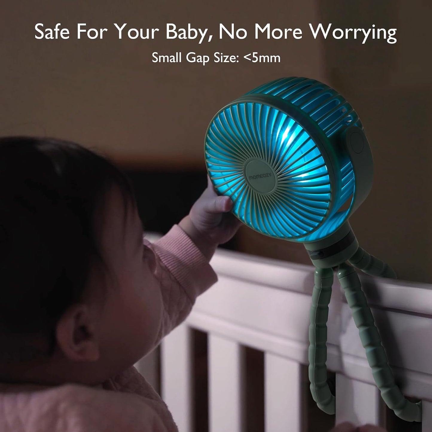 Momcozy 8000mAh Portable Stroller Fan, 27H Ultra-long Battery Life | Detachable 4 Speed 360°Rotate LED Night Light with 2 Modes, USB Rechargeable Handheld Cooling Fan for Travel/Car Seat/Bedroom
