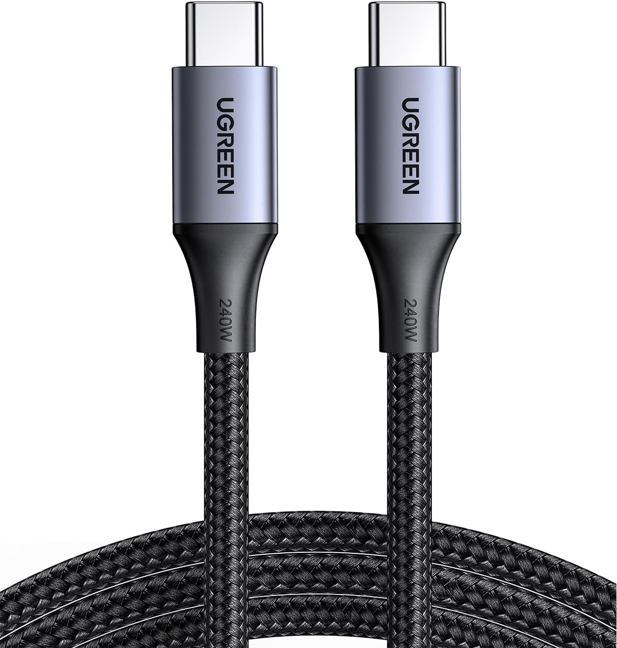UGREEN 240W USB C to USB C Cable, Fast Charging Cable, 6.6ft, Black | For iPhone 17/16/15, MacBook Pro/Air, iPad Pro/Air/Mini, Galaxy S26/S25/S24, Dell XPS, Pixel, Switch, and more. Nylon Braided