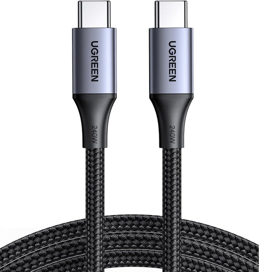 UGREEN 240W USB C to USB C Cable, Fast Charging Cable, 6.6ft, Black | For iPhone 17/16/15, MacBook Pro/Air, iPad Pro/Air/Mini, Galaxy S26/S25/S24, Dell XPS, Pixel, Switch, and more. Nylon Braided