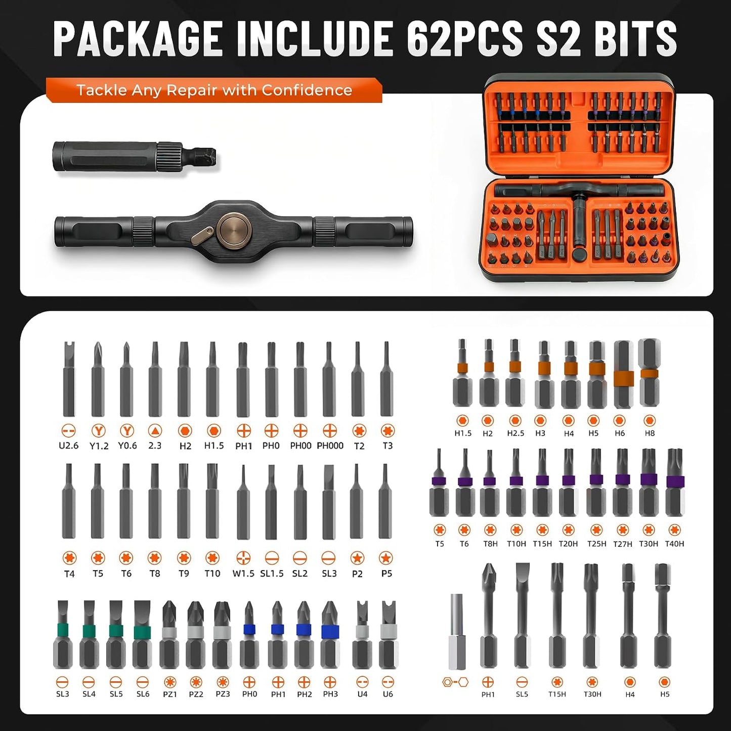 66 in 1 Magnetic Ratchet Screwdriver Set, Professional S2 Steel Precision Tool Kit with Magnet Case, Ratcheting Driver for Furniture Assembly, Electronics,Laptop Repair, DIY Enthusiasts, Men Dad Gift