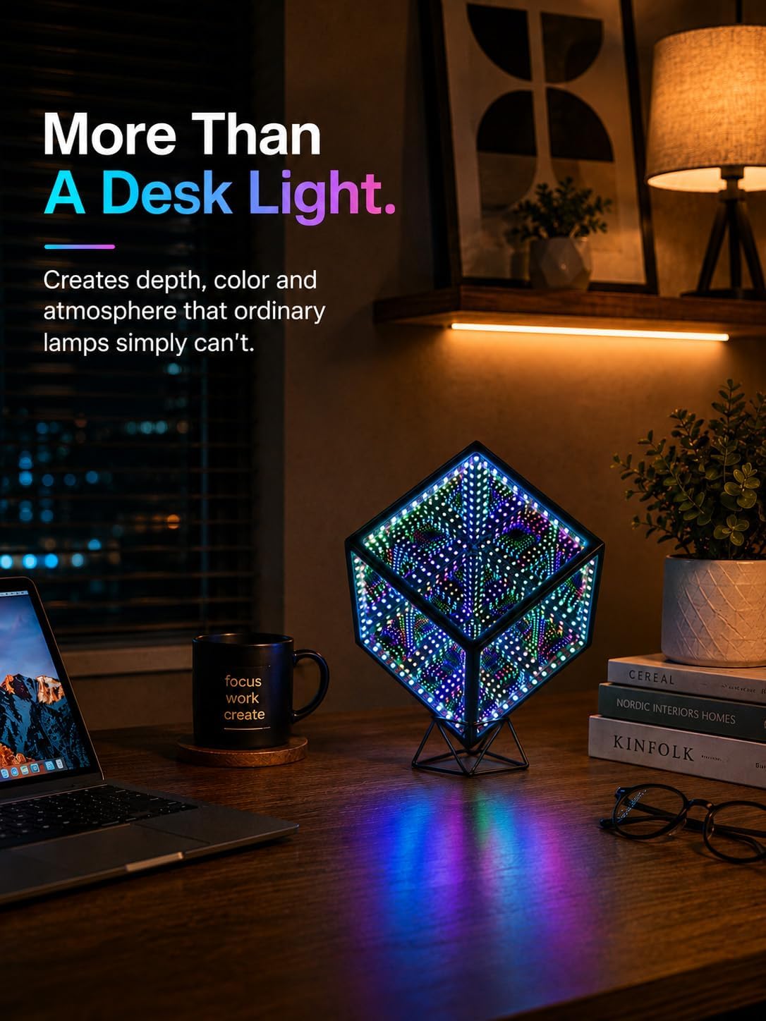 Infinity Mirror Hyper Cube Table Lamp, Desk Art Night Light, Color-Changing Sound-Activated APP-Controlled Ambient Light for Gaming, Party, Home, Gift (6 Inches)