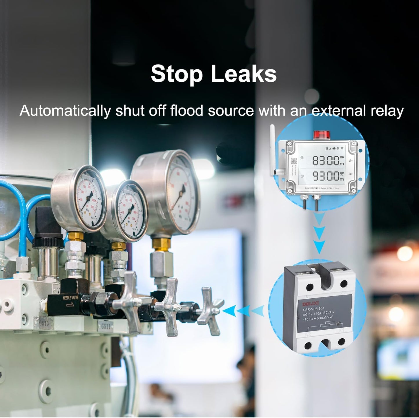 LD1-AETH2L Leak Detector - WiFi and Ethernet, Double-Sided Detection with Alerts, DC12V Relay.No Hub Required