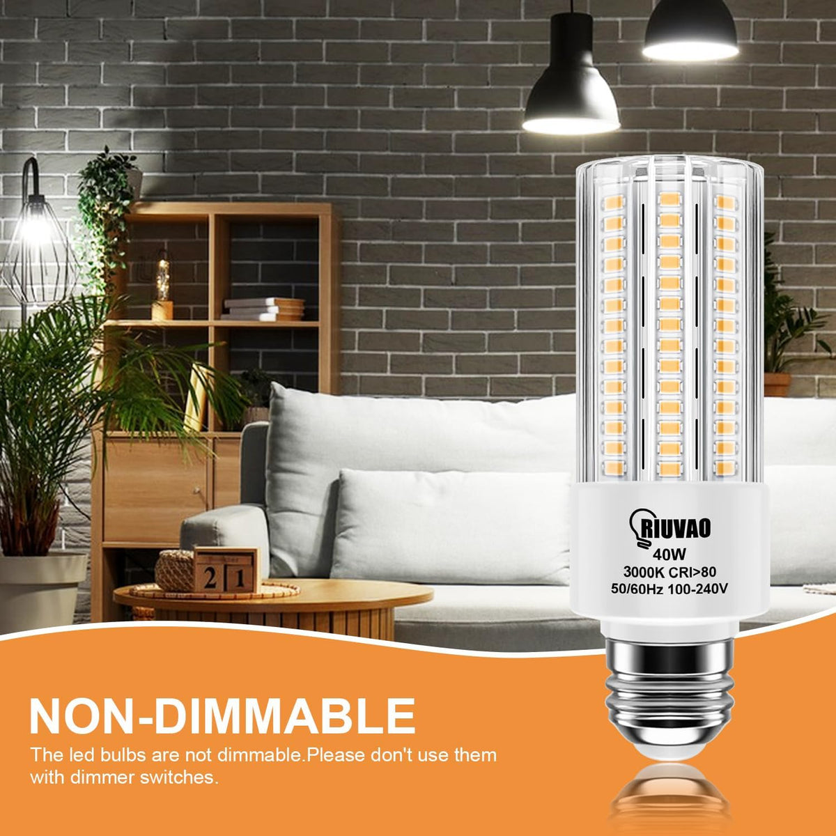 RIUVAO 4pcs LED Light Bulb 5000LM 300w Equivalent Super Bright 3000K Warm Daylight White 40W LEDs Bulb E26/E27 Medium Base for Outdoor Indoor Home Garage Backyard LED Corn Light Bulb
