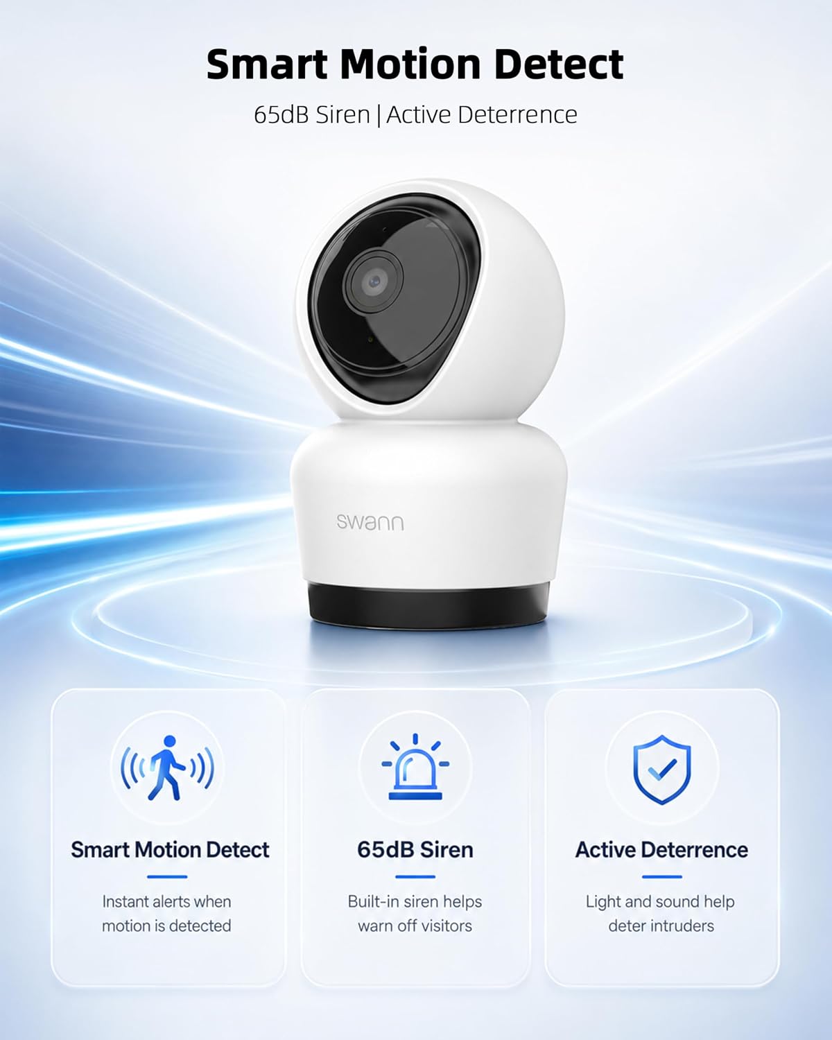 Swann 3K Indoor Pan Tilt WiFi Security Camera, 5MP Plug-in Home PT Camera with Night Vision, Two-Way Audio, Human Motion Detection, Work Security APP（2 Packs