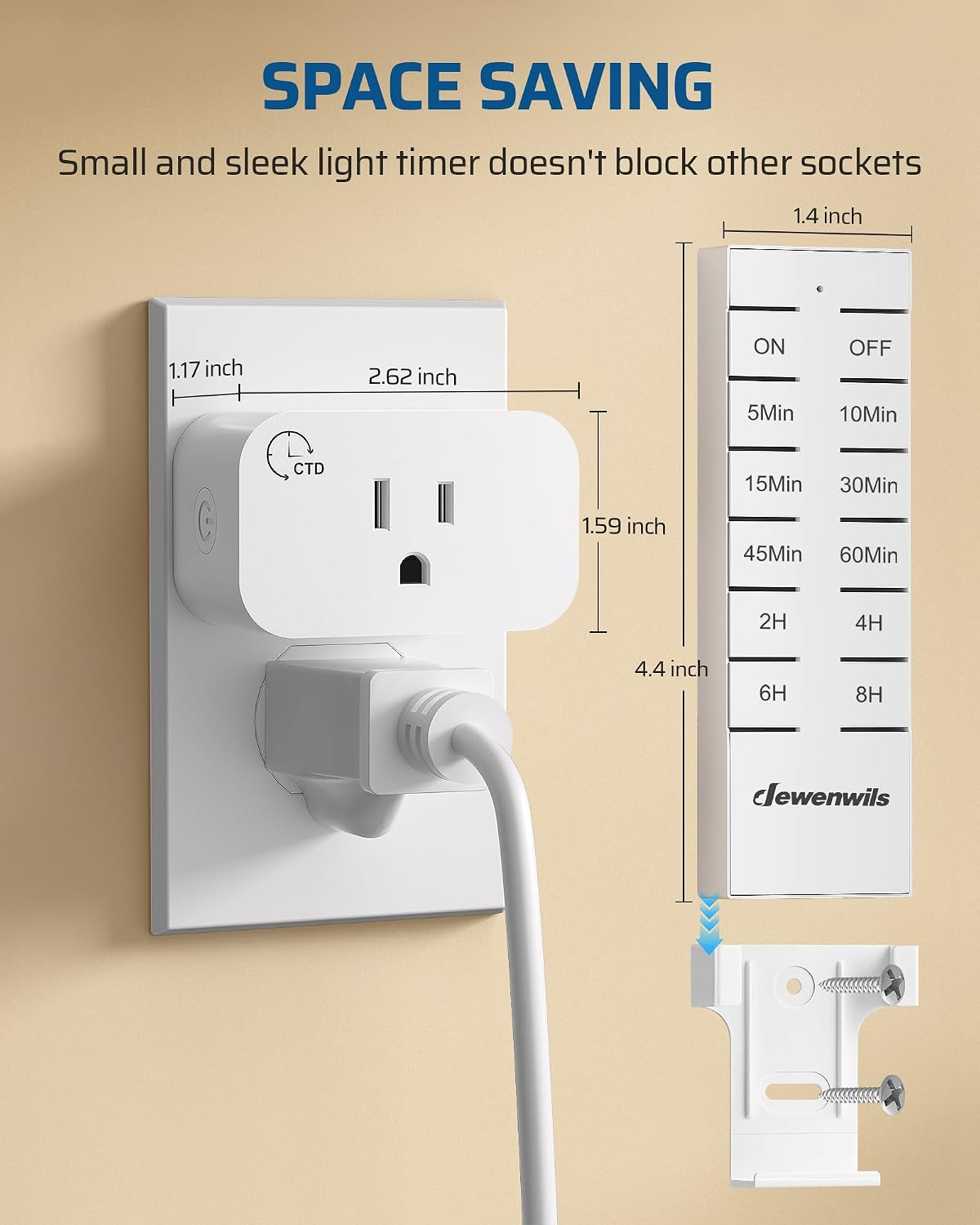 DEWENWILS Wireless Remote Control Outlet with Timer, Indoor Remote Timer Outlet, No Interference No Wiring, 15A/1875W 100FT RF Range, Countdown Light Switch for Lamp, Fan