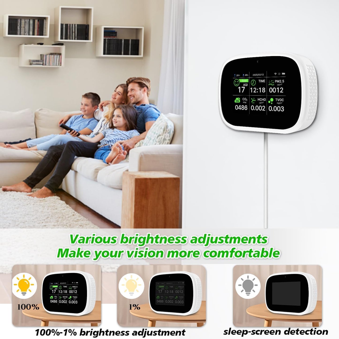 18-in-1 Smart Air Quality Monitor, WiFi Indoor Air Detector with Dual Chip, Real-Time Monitoring for AQI, CO2, PM2.5, PM1.0, PM10, TVOC, HCHO, Time, Temperature and Humidity with APP