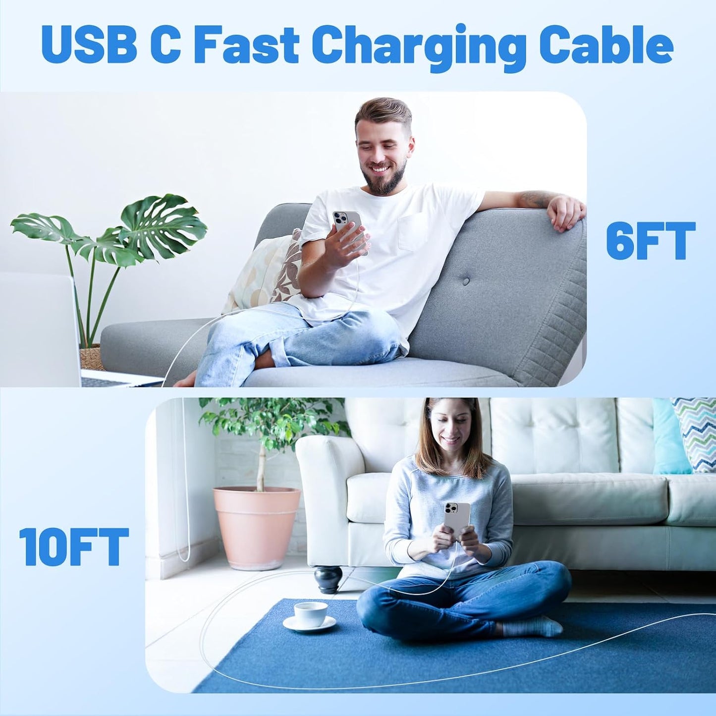 USB C to Lightning Cable, [Apple MFi Certified] iPhone Braided Fast Cable | 2Pack 6FT+10FT Power Delivery Type C Charging Cord for iPhone 14 13 12 11Pro Max/XS/Max/XR/8/7 Plus SE, iPad Air/Pro
