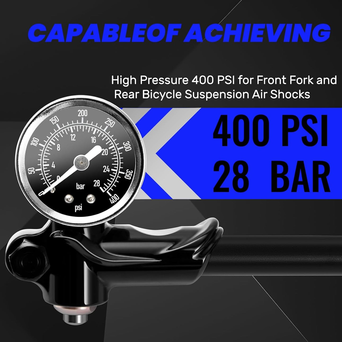 High Pressure Shock Pump: Bike Shock Air Pump with Gauge 400 PSI for Fork and Rear Bicycle Suspension,Mini Mountain Bicycle Pump Fits Schrader Valve