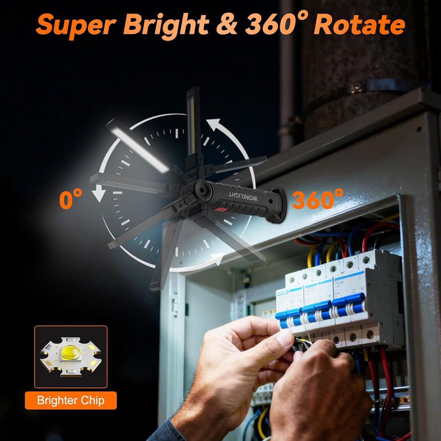 6Pack Magnetic Rechargeable LED Work Light/Flashlight for Mechanics | 360° Rotation, Super Bright, 5 Modes, Compact, Tail Hook, for Car Repairing, Garage, Emergency, Workshop, Gifts for Father