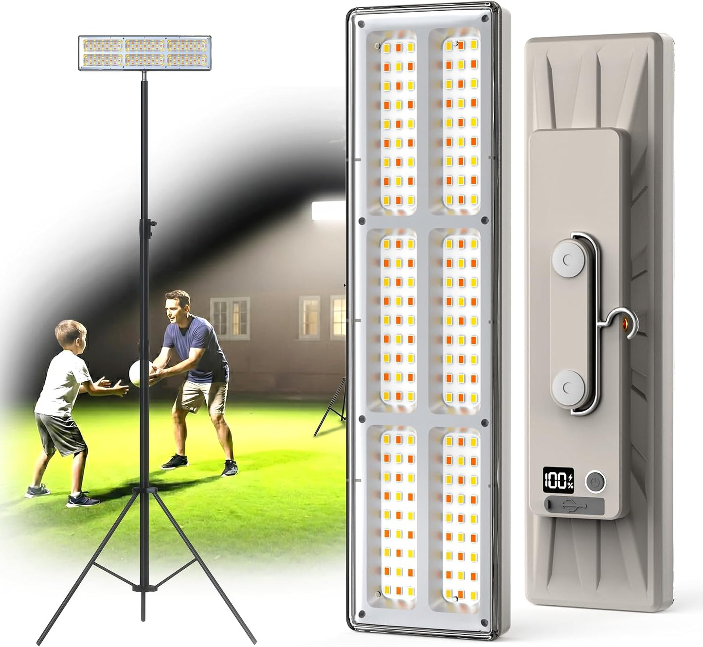 Portable Rechargeable LED Work Light with Tripod Stand, 10000mAh Battery Powered Dimmable Cordless Megnetic Camping Lamps for Sports/Car /Emergency/Garage/Fish