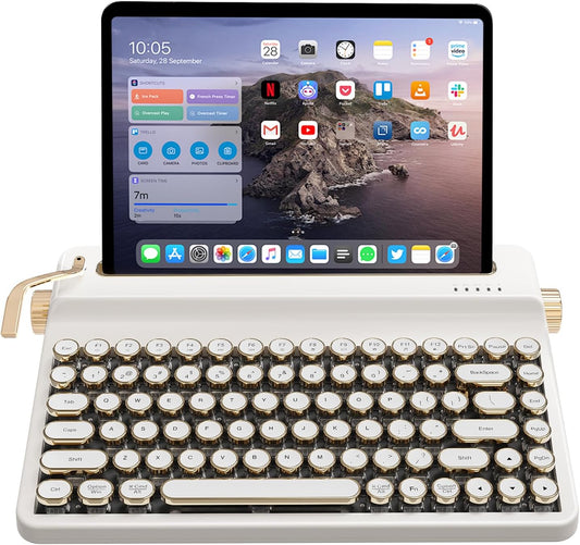 YUNZII QL75 Retro Typewriter Hot Swap RGB Keyboard(White, Cocoa V2)