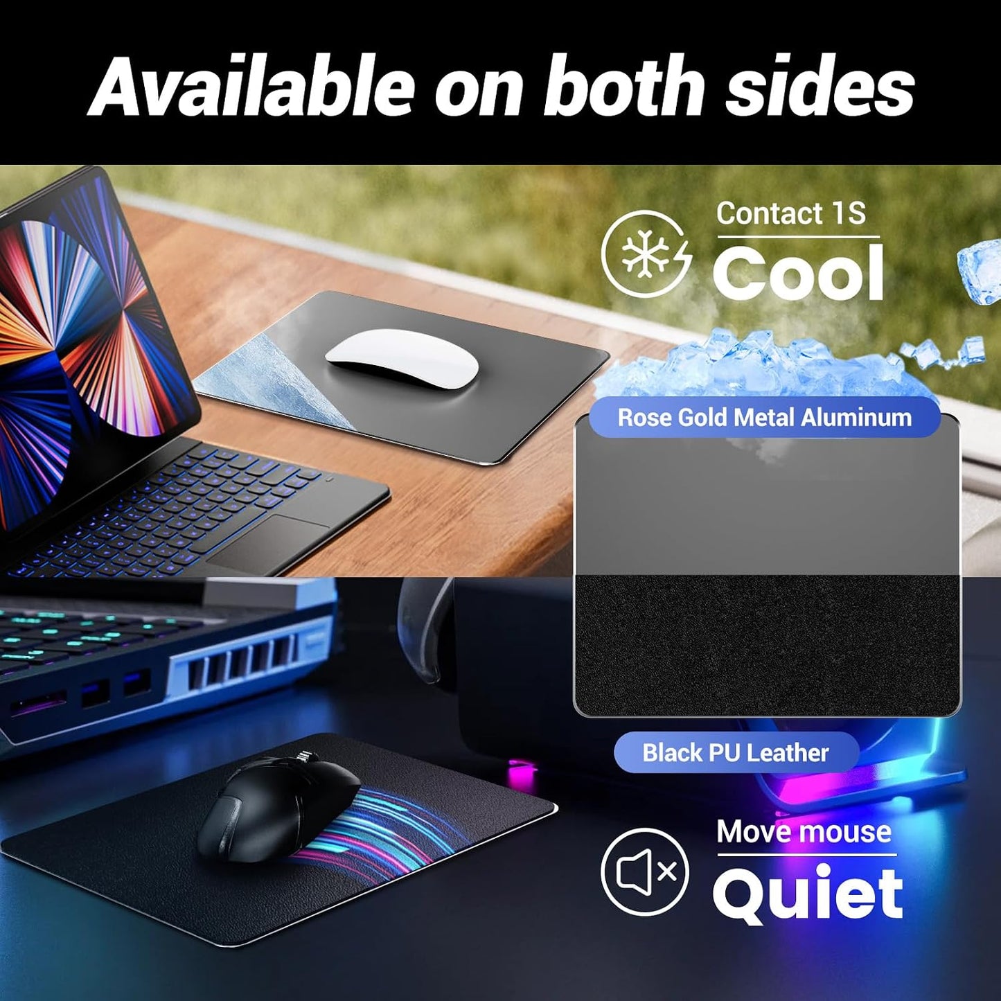HONKID Metal Aluminum Mouse Pad for Magic Mouse & Pro/Air 9.05" x7.08 Gray | Office and Gaming Thin Hard Mouse Mat Double Sided Waterproof Fast and Accurate Control Mousepad for Laptop, Computer and PC