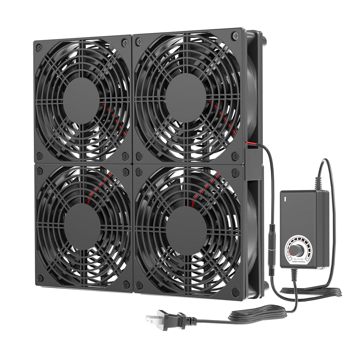 Adjustable Exhaust Fan with AC Plug for 12"-17" PC Notebook Gaming Laptop Server Rack, Greenhouse, Basement, Window Cooling or RT-AC5300 Router Ventilation