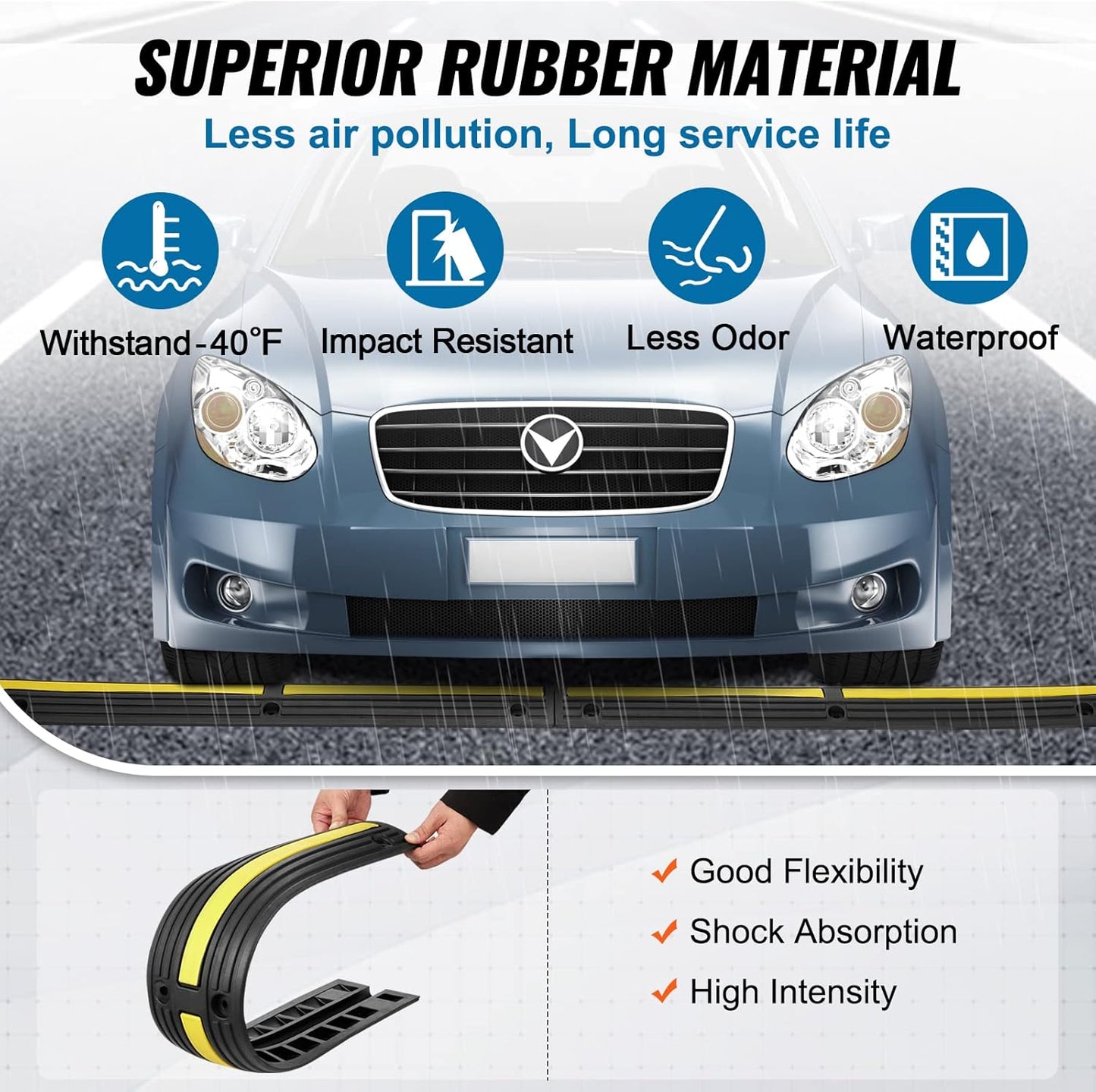 VEVOR 3.28 ft Cable Protector Ramp, 4 Pack of 1 Channel, 18000 lbs/axle Capacity Heavy Duty Rubber Speed Bumps, Floor Cord Cable Protector Wire Cover, for Residential Areas, Private Garages, Gardens