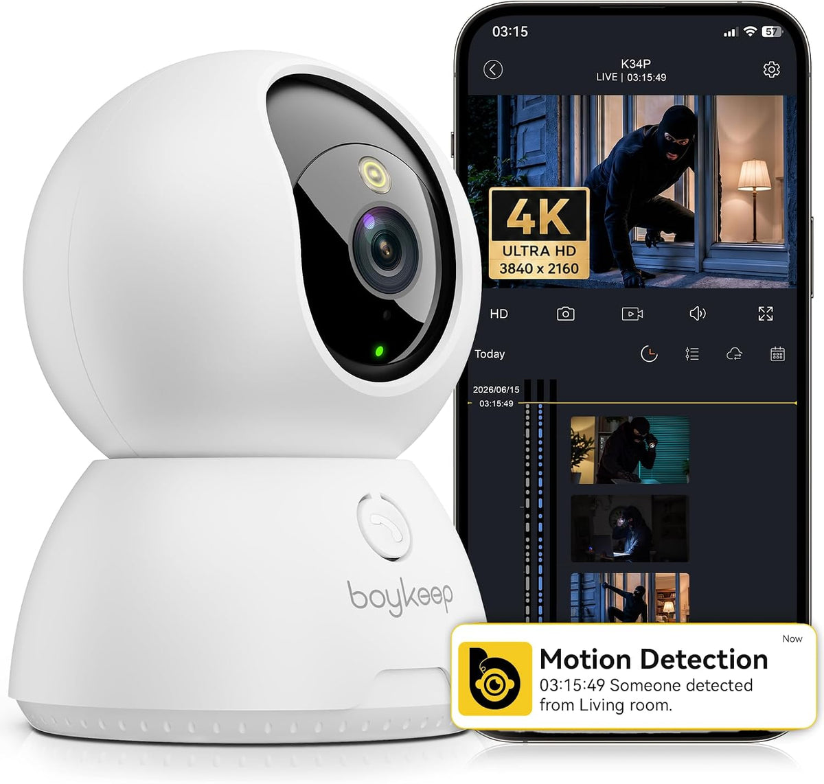 4K Indoor Cameras for Home Security, Pet Camera with Phone App, Indoor Security Camera with AI Human & Pet Detection, 360° Pan Tilt, Auto Tracking, Night Vision, Two-Way Audio, Compatible with Alexa
